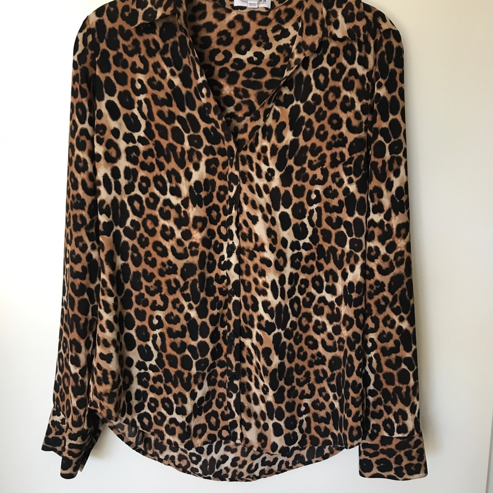 Express leopard silky button up shirt